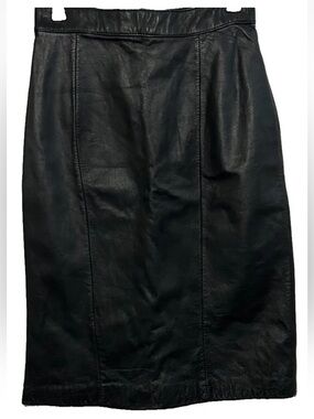 Vintage Rafferty Leather Pencil Skirt Figure Flattering Vented Snaps In Back S